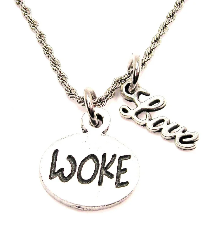 Ethnic Necklace for Women-Woke 20" Chain Necklace With Cursive Love Accent