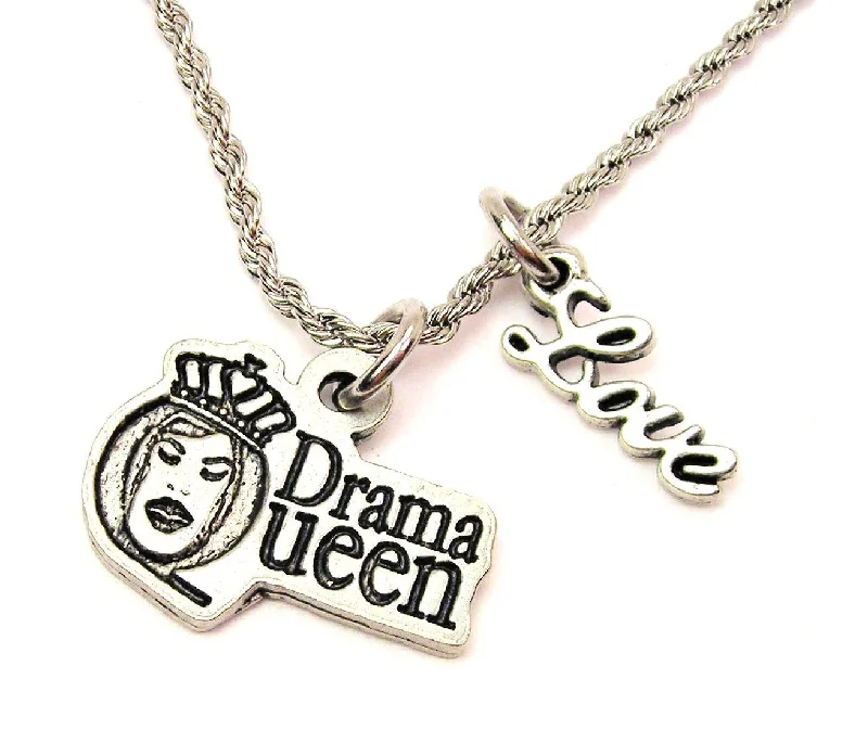 Bold Statement Necklace-Drama Queen 20" Chain Necklace With Cursive Love Accent