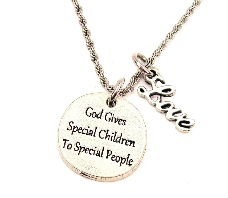 Classic Pearl Necklace-God Gives Special Children To Special People 20" Chain Necklace With Cursive Love Accent