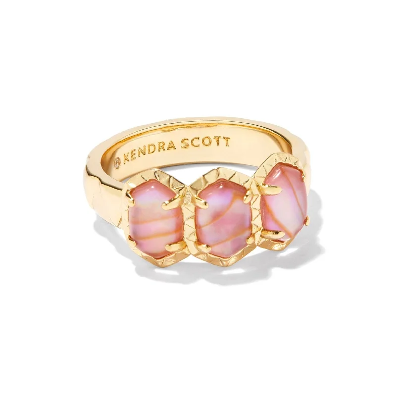 Art Deco Diamond Ring-Kendra Scott | Daphne Gold Band Ring in Light Pink Iridescent Abalone