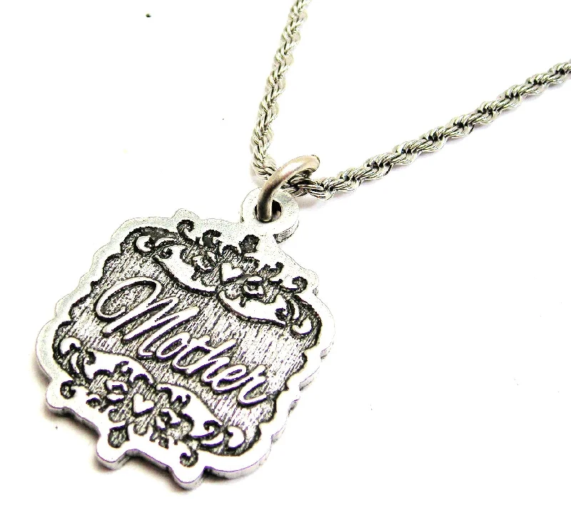 Bar Pendant Necklace-Mother Victorian Scroll Single Charm Necklace