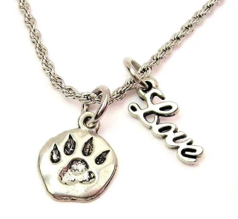 Crystal Bead Necklace-Wolf Paw 20" Chain Necklace With Cursive Love Accent