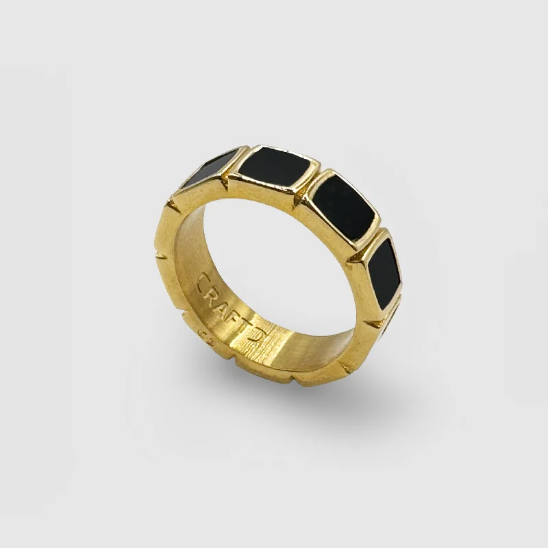 Diamond Wedding Band for Women-Onyx Stone Band Ring (Gold)