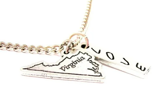 Long Silver Necklace-Virginia State Love Stick Necklace