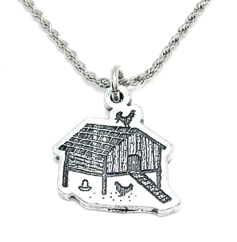 Classic Gold Necklace for Women-Cute Little Chicken Coop Single Charm Necklace