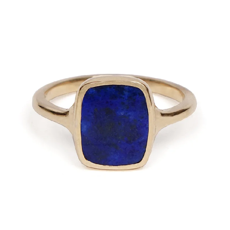 Vintage Diamond Ring-Lapis Rectangle Signet Ring