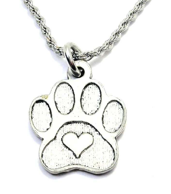 Gold Necklace for Party-Center Heart Paw Print Single Charm Necklace