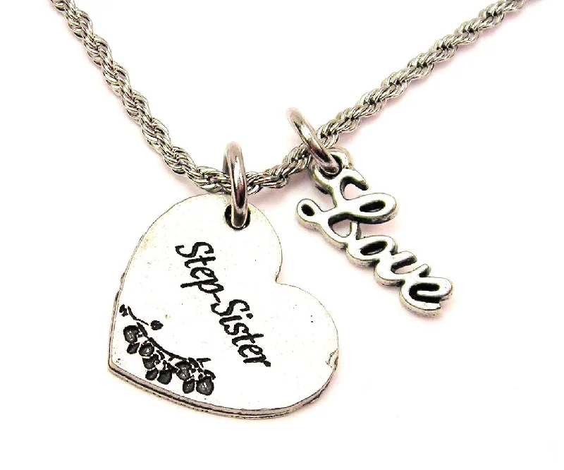 Bridal Necklace Set-Step Sister Heart 20" Chain Necklace With Cursive Love Accent