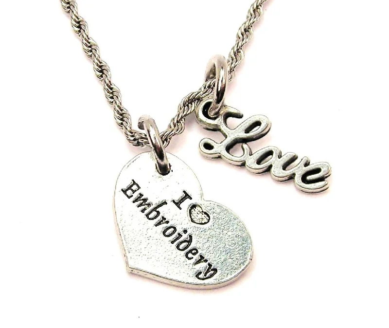 Personalized Birthstone Necklace-I Love Embroidery 20" Chain Necklace With Cursive Love Accent