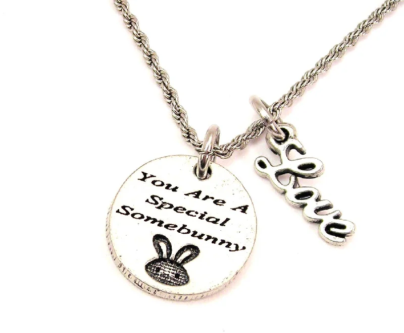 Adjustable Pearl Necklace-You Are A Special Somebunny 20" Chain Necklace With Cursive Love Accent