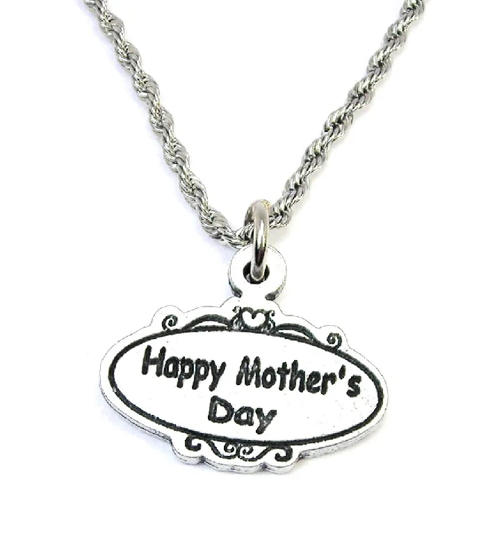 Rose Gold Pendant Necklace-Happy Mother's day oval  Single Charm Necklace