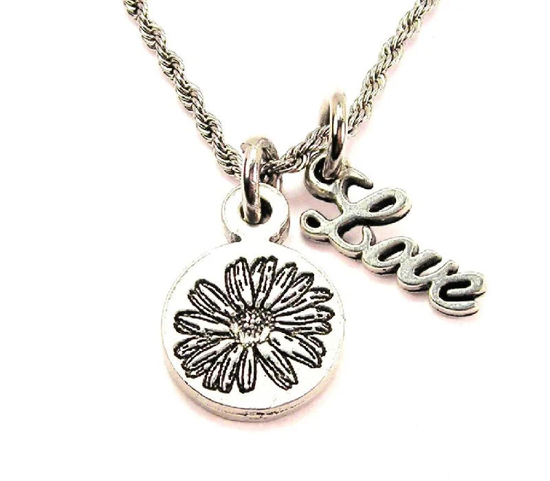 Personalized Star Necklace-Sunflower Circle 20" Chain Necklace With Cursive Love Accent