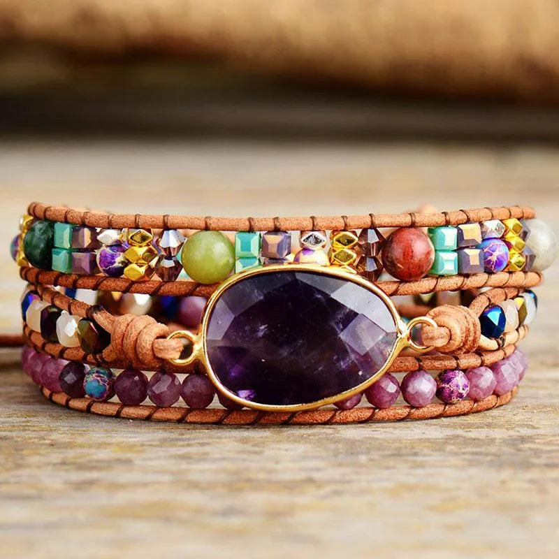 Elegant Gold Bangle Bracelet-Amethyst Freedom Bracelet