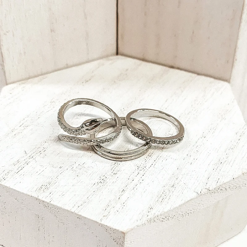 Custom Name Ring-Set of 3 | Snake Ring Set in Silver Tone