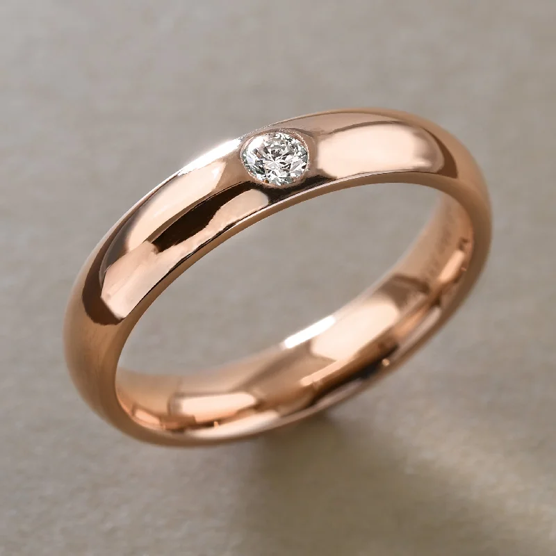 Custom Titanium Ring-Rose Gold Single Diamond Band