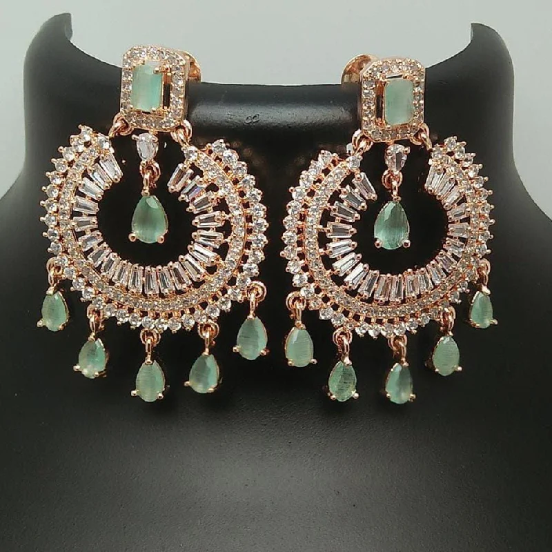 Long Silver Earrings-Pooja Bangles Rose Gold Plated Crystal Stone Dangler Earrings