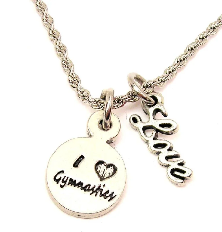 Fashion Jewelry Necklace-I Love Gymnastics 20" Chain Necklace With Cursive Love Accent