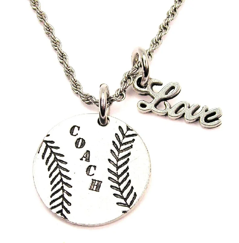 Charm Necklace for Women-Coach Baseball Softball 20" Chain Necklace With Cursive Love Accent