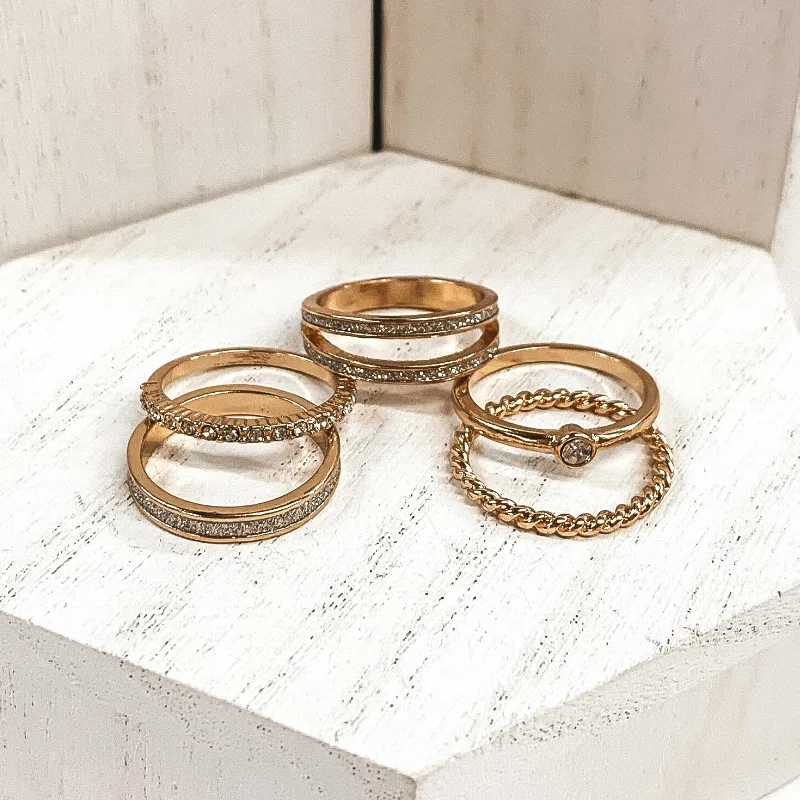 Custom Diamond Promise Ring-Set of 5 | Crystalized Ring Set in Gold Tone