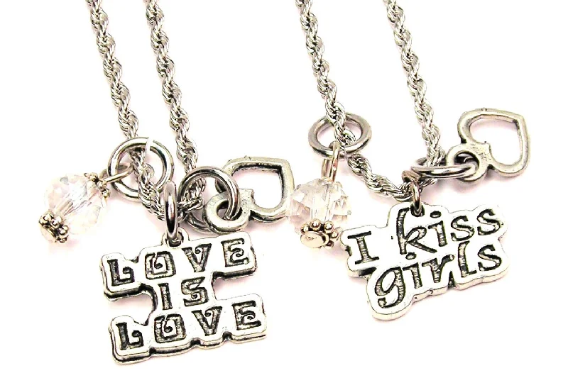 Vintage Diamond Necklace-Love Is Love Lesbian Set Of 2 Rope Chain Necklaces