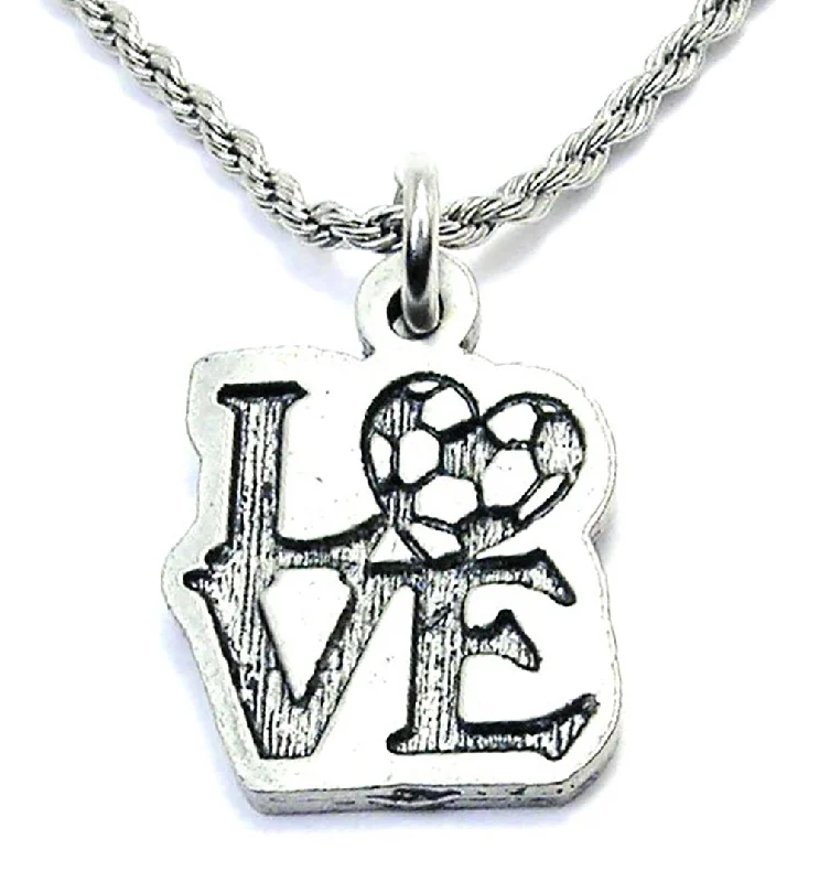 Natural Stone Necklace-Love With Heart Shaped Soccer Ball O Single Charm Necklace