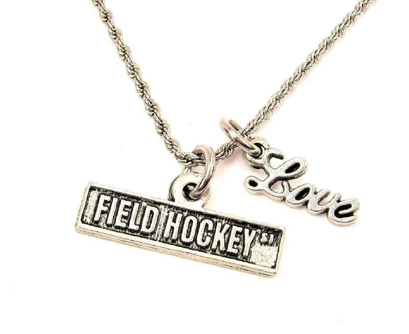 Women’s Name Necklace-Field Hockey Street Sign 20" Chain Necklace With Cursive Love Accent