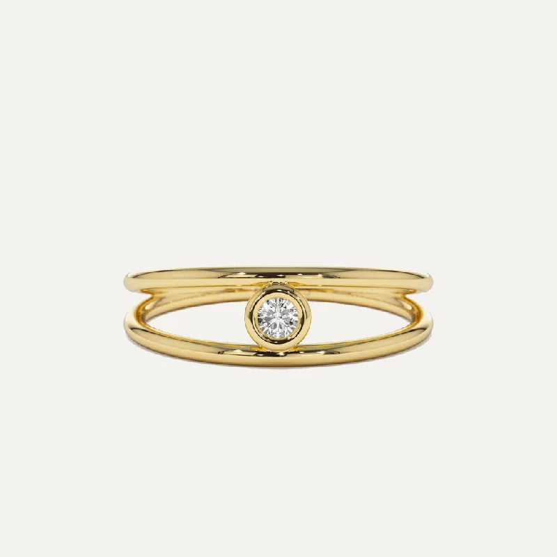 Silver Heart Ring-18K Gold Bazel Diamond Ring