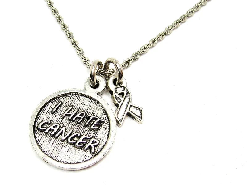 Women’s Elegant Necklace-I Hate Cancer With Awareness Ribbon 20" Chain Necklace