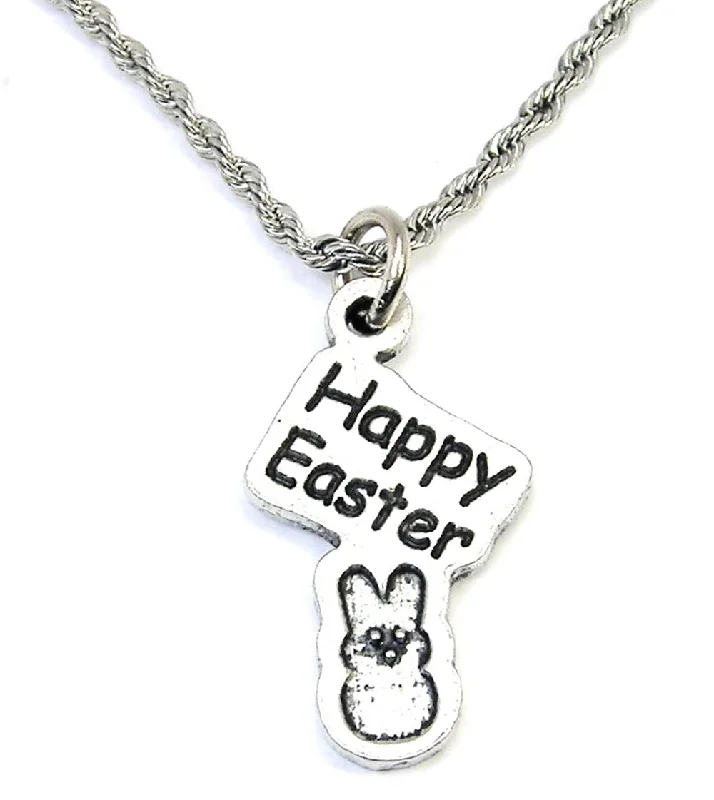 Bohemian Pendant Necklace-Happy Easter With Marshmallow Bunny Single Charm Necklace