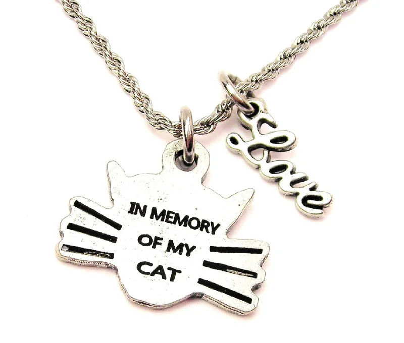 Artistic Statement Necklace-In Memory Of My Cat 20" Chain Necklace With Cursive Love Accent