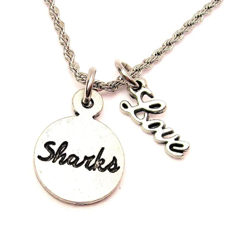 Custom Heart Necklace-Sharks 20" Chain Necklace With Cursive Love Accent