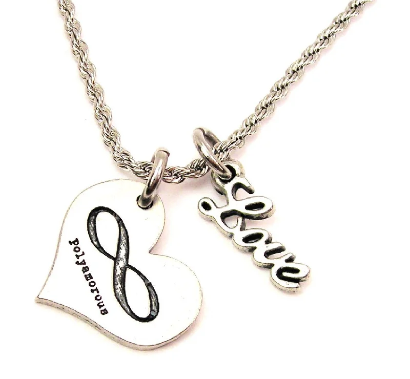 Silver Necklace with Charms-Polyamorous 20" Chain Necklace With Cursive Love Accent