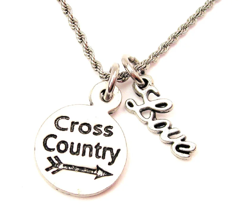 Pearls and Diamonds Necklace-Cross Country 20" Chain Necklace With Cursive Love Accent