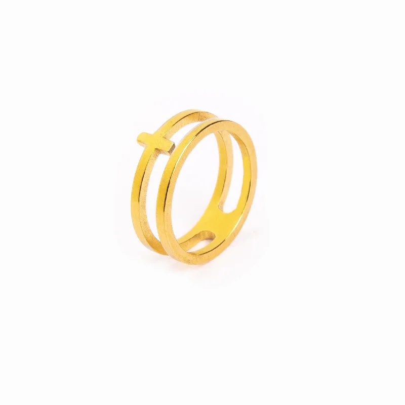 Round Cut Diamond Ring-Zion Geometric Ring - Gold