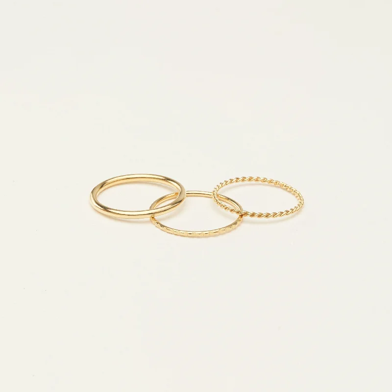 Gold Ring with Diamonds-Thin Stacking Rings Set