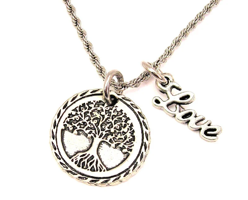 Simple Gold Pendant Necklace-Tree Of Life 20" Chain Necklace With Cursive Love Accent