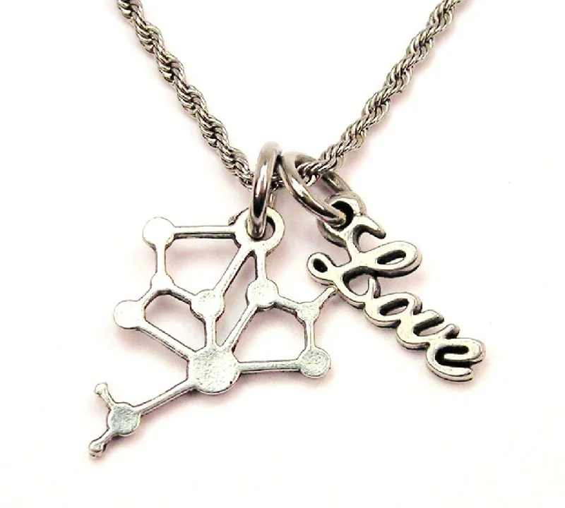 Bridal Pendant Necklace-DNA Molecule 20" Chain Necklace With Cursive Love Accent