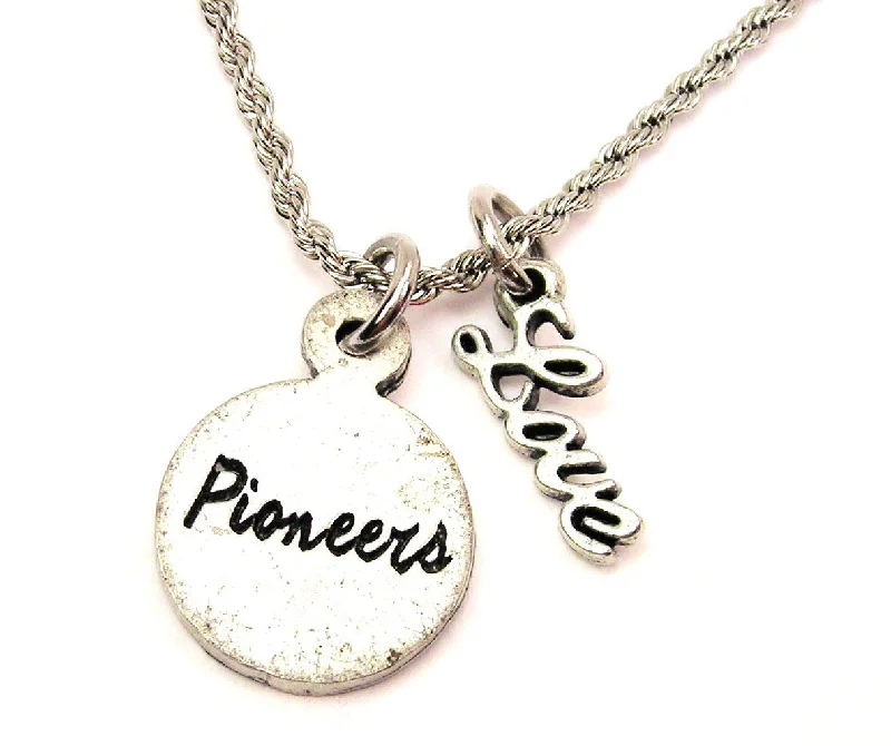 Long Silver Necklace-Pioneers Sharks 20" Chain Necklace With Cursive Love Accent