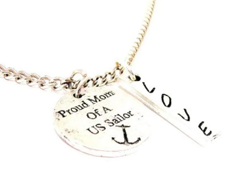 Women’s Engagement Necklace-Proud Mom of A US Sailor Love Stick Necklace