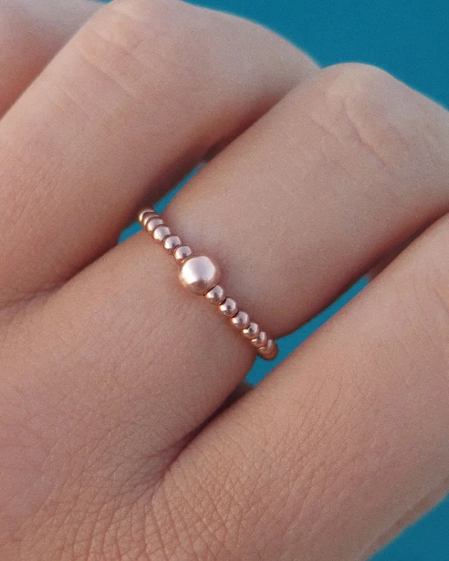 Elegant Silver Engagement Ring-Beaded Ring  - 14k Rose Gold Fill