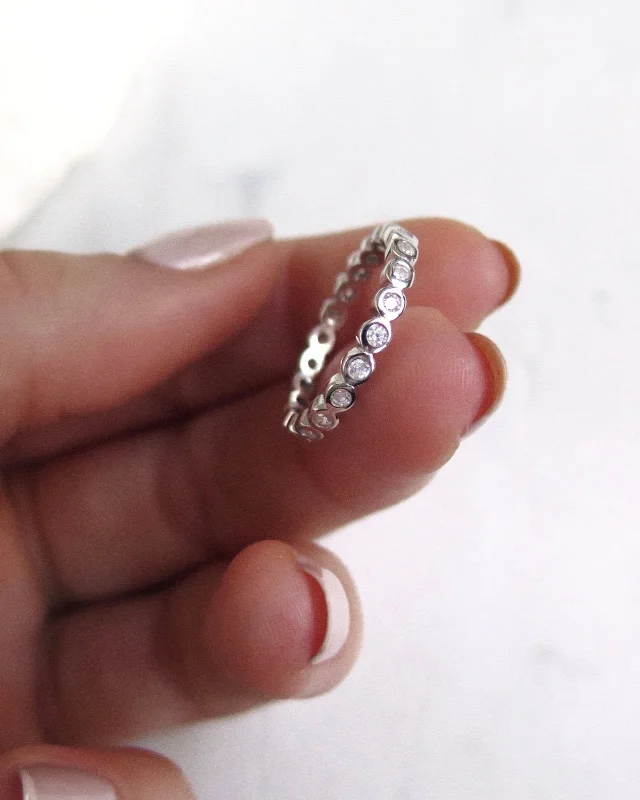 Gemstone Eternity Ring-All Round CZ Ring  - Sterling Silver