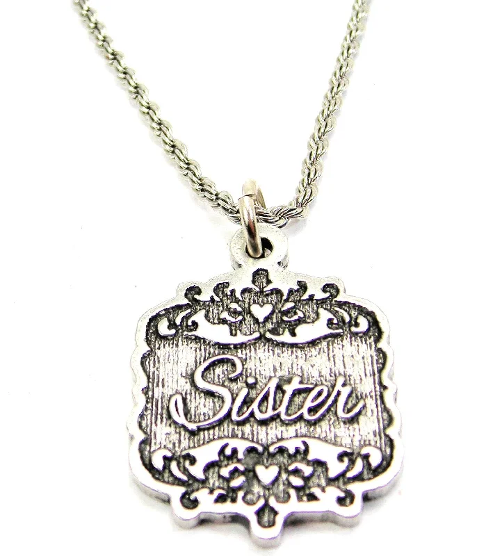 Elegant Necklace with Gemstones-Sister Victorian Scroll Single Charm Necklace