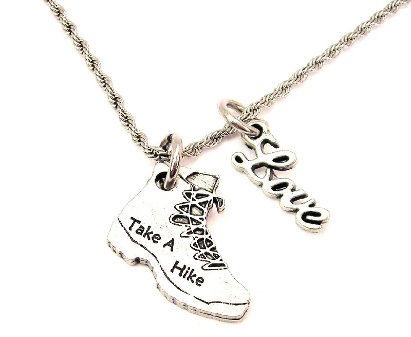 Lightweight Pendant Necklace-Take A Hike 20" Chain Necklace With Cursive Love Accent