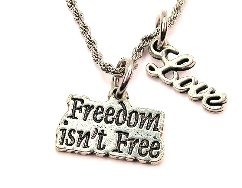 Gemstone Pendant Necklace for Women-Freedom Isn't Free 20" Chain Necklace With Cursive Love Accent