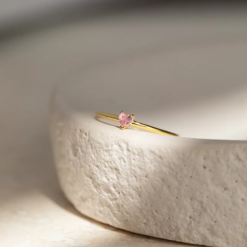 Unique Wedding Rings-Tiny Heart Birthstone Ring