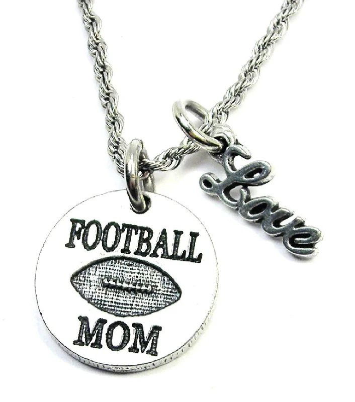 Silver Chain with Gemstones-Football Mom Circle 20" Rope Necklace With Love