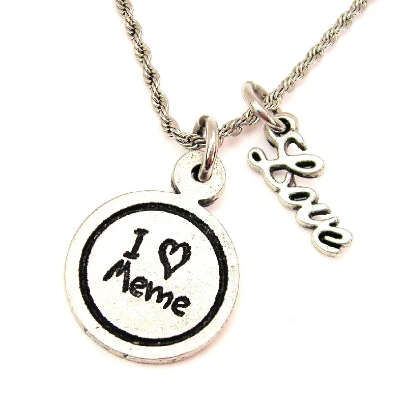 Luxury Silver Necklace-I Love Meme Child Handwriting 20" Chain Necklace With Cursive Love Accent