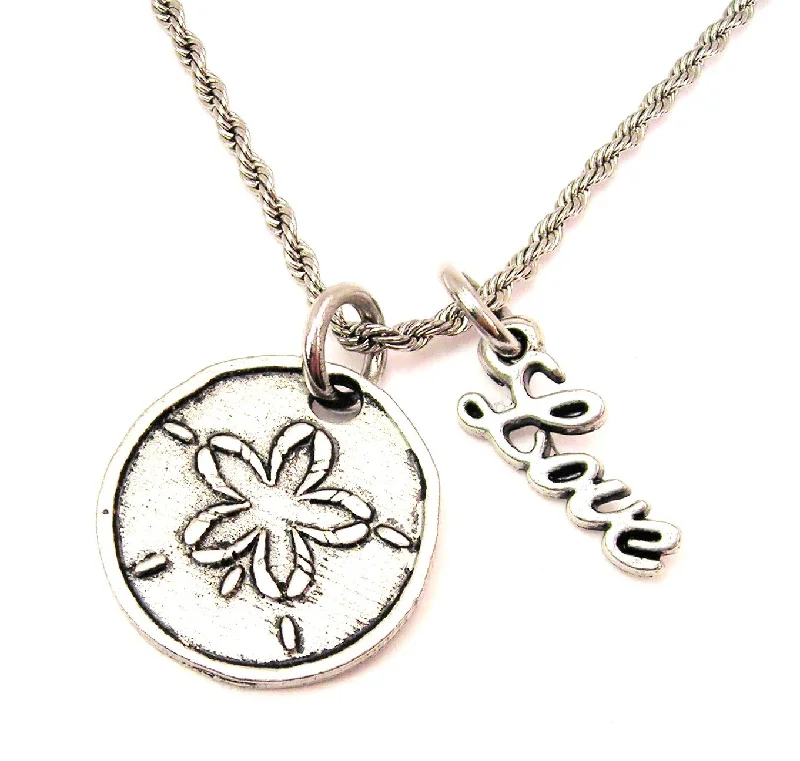 Women’s Name Necklace-Sand Dollar 20" Chain Necklace With Cursive Love Accent