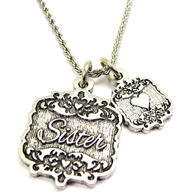 Wedding Necklace for Bride-Sister Victorian Scroll With Victorian Accent Heart 20" Chain Necklace