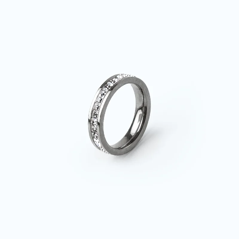 Silver Wedding Band with Diamonds-Monaco CZ Iced Ring - Silver